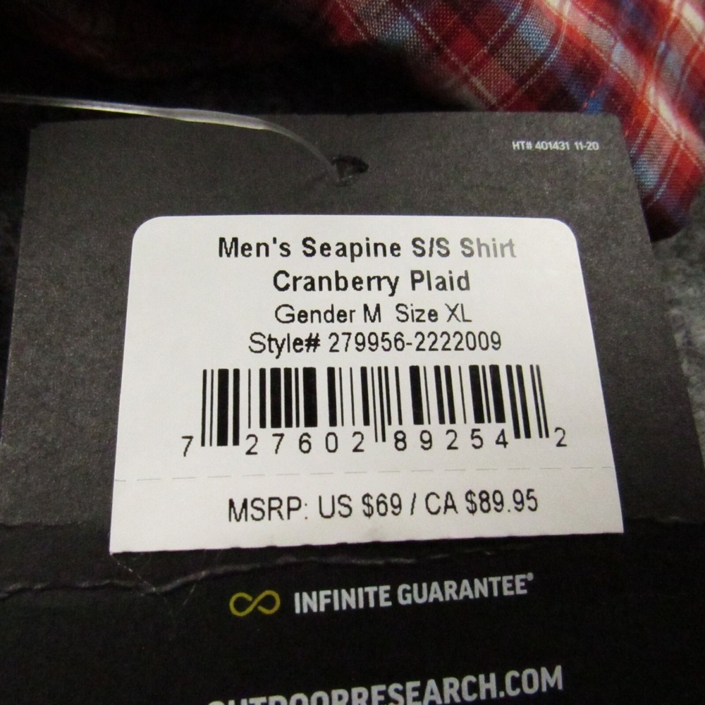 Outdoor Research Shirt Mens Extra Large XL Seapine Cranberry Plaid Short Sleeve‎ - Picture 10 of 16